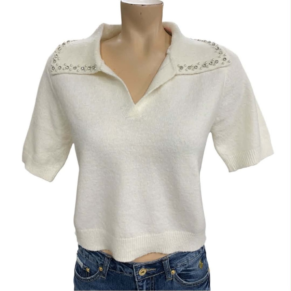 Song of Style By Aimee Song Cream Embellished Crop Top Size M